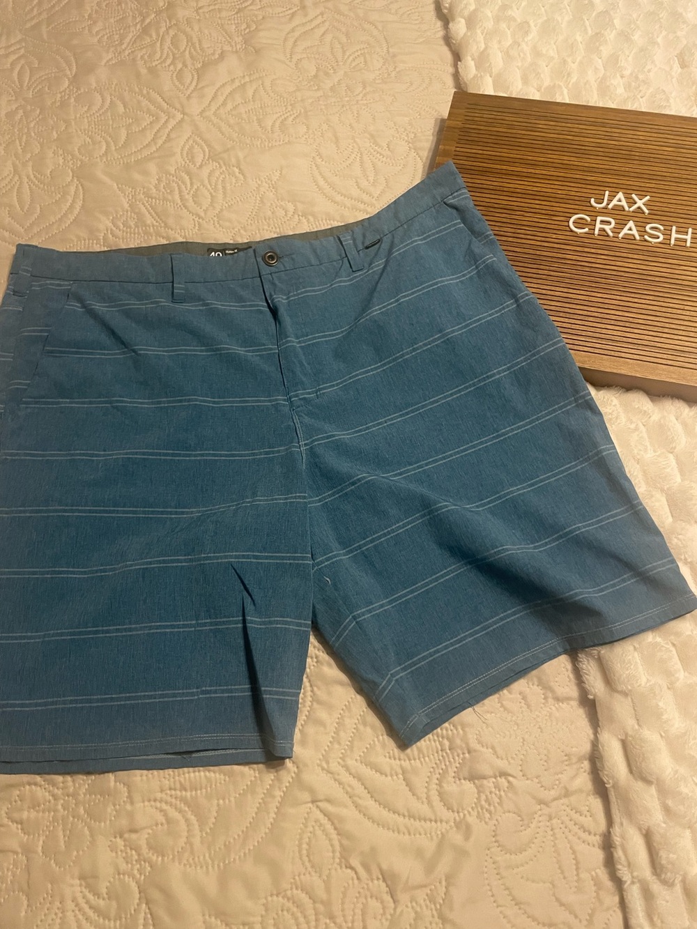 Hurley Teal Blue Horizontal Stripe Flat Front Shorts